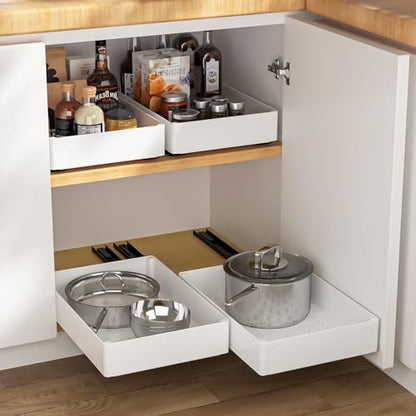 Heavy Duty Pull Out Kitchen Cabinet Organizer,ABS Material Prevent Rust Kitchen Organization,No Punch for Cupboard, Bathroom Cabinet Organizer, Pantry, Slide Out Drawers Shelf Storage,3 Size - size: 3 Sizes 10.6“+7”+5”
