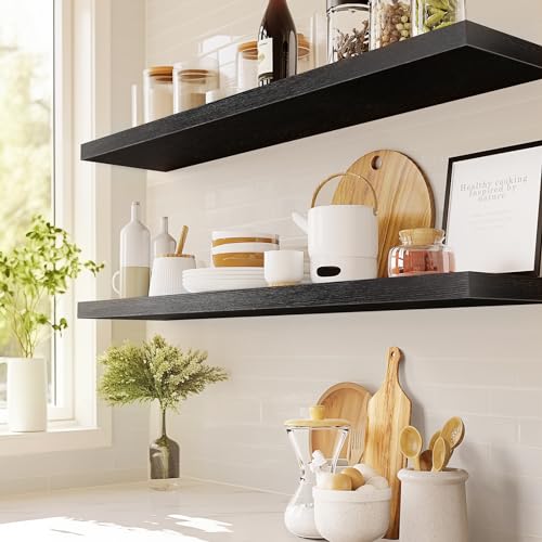 AMADA HOMEFURNISHING Floating Shelves Wall Mounted, 32 x 7 Inch Wall Shelves for Bathroom, Bedroom, Living Room, Black Shelves Set of 2 - color: Black, size: 32 inches