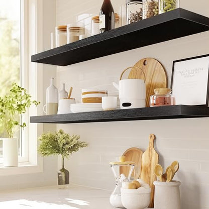 AMADA HOMEFURNISHING Floating Shelves Wall Mounted, 32 x 7 Inch Wall Shelves for Bathroom, Bedroom, Living Room, Black Shelves Set of 2 - color: Black, size: 32 inches