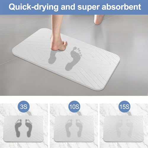 Stone Bath Mat, 2 Pack Diatomaceous Earth Shower Mat, Non-Slip Super Absorbent Quick Drying Bathroom Floor Mat, 24x15, White - color: White