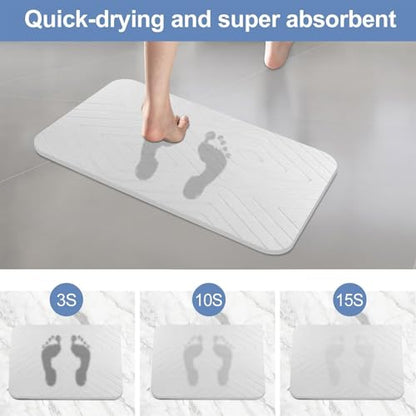 Stone Bath Mat, 2 Pack Diatomaceous Earth Shower Mat, Non-Slip Super Absorbent Quick Drying Bathroom Floor Mat, 24x15, White - color: White