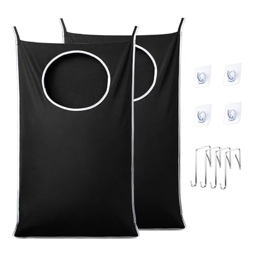 ANSTROUT 2 Pack XL Hanging Laundry Hamper, Extra Large Tear-Resistant Door Organizer with 2 Hook Types, Space-Saving Laundry Bag (36.5" x 22", Black) - color: Black-2pack