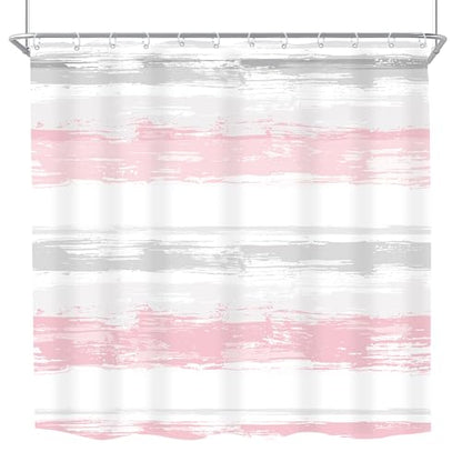 Abstract Gray Pink Women Modern Striped Neutral Bathroom Shower Curtain Set | 72Wx72H Geometric Watercolor design, waterproof HD print with fast-drying fabric and 12 hooks. - color: A3-pink Grey, size: 72"W x 72"L (Pack of 1)
