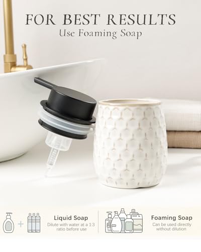 Bathroom Accessory Set 4PCS, Ceramic Bathroom Accessories Set, Foaming Soap Dispenser Set Complete, White Honeycomb Design, Home Apartment Modern Bath Decor Vanity Countertop, ANTIS'S HOME - size: Foam