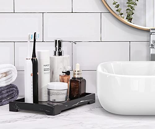 Luxspire Marble Tray for Soap Dispenser Perfume Jewelry, M, Ink Black | 10 x 6 inch, non-slip waterproof resin, easy wipe clean, fits bath kitchen vanity, holds jewelry toiletries soap - color: A - Ink, style: Medium