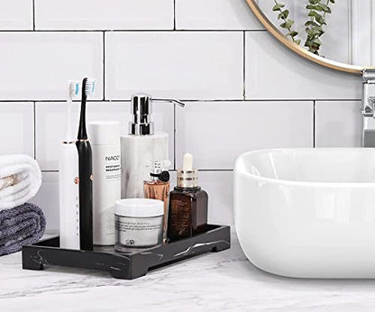 Luxspire Marble Tray for Soap Dispenser Perfume Jewelry, M, Ink Black | 10 x 6 inch, non-slip waterproof resin, easy wipe clean, fits bath kitchen vanity, holds jewelry toiletries soap - color: A - Ink, style: Medium