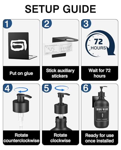 Luxspire 17oz Shampoo and Conditioner Dispenser 3 Sets for Bathroom, Black | Matte PET bottle, no-drill stainless bracket, detachable pump, dual wall/counter install with classification stickers - color: Matte Black