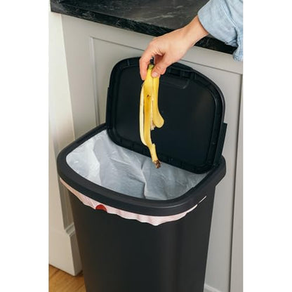 Tall Slim Plastic Trash Can with Secure Snap-On Lid, Space-Saving Large Capacity Kitchen Garbage Bin, Household Narrow Waste Basket for Bathroom, Bedroom, Laundry Room & Home Corner Storage