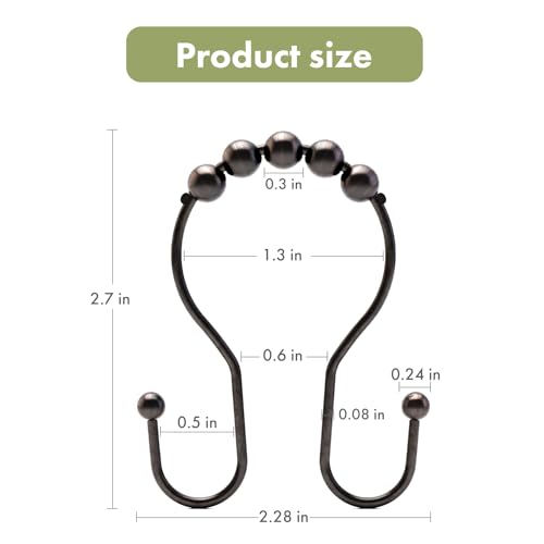 AmazerBath Shower Curtain Hooks, Shower Curtain Rings, Metal Bronze Shower Curtain Hooks Rust Proof, Smooth Glide Double Shower Hooks for Shower Curtain, Shower Rod Hooks 12Pcs - color: Bronze, style: Double Shower Hooks