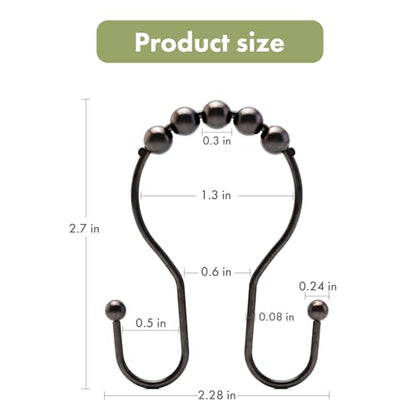 AmazerBath Shower Curtain Hooks, Shower Curtain Rings, Metal Bronze Shower Curtain Hooks Rust Proof, Smooth Glide Double Shower Hooks for Shower Curtain, Shower Rod Hooks 12Pcs - color: Bronze, style: Double Shower Hooks