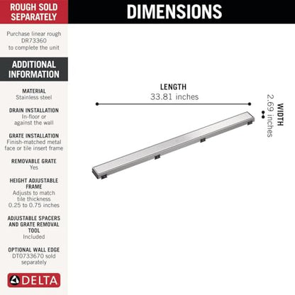 Delta Faucet 36-Inch Reversible Linear Shower Drain Trim in Chrome - color: Chrome