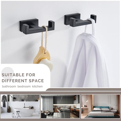 Angle Simple Bathroom Towel Hook Matte Black, Double Robe Coat Hook, 2 Pack | SUS304 Stainless Steel Shower Bath Hand Towel Holder, Modern and Versatile Hanging, Screw Wall Mount - color: Matte Black, size: 2 Pack