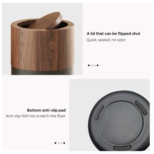 3.1 GAL Modern Metal Trash Can with Realistic Wood Texture,Built-in Bag Holder,Flip Lid,Small Bathroom Garbage Can for Bathroom,Home,Office,Living Room (3.1gal Swing lid) - color: 3.1gal swing lid