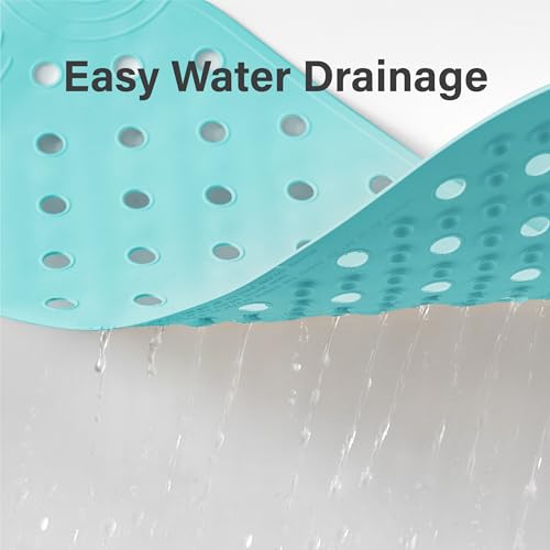 Rubber Bathtub Mat Shower Mat Non-Slip, 31x14 Inch, Bath Tub Floor Mat with Suction Cups and Drainage Holes, Turquoise - color: Turquoise, size: 31" x 14" (Oval)