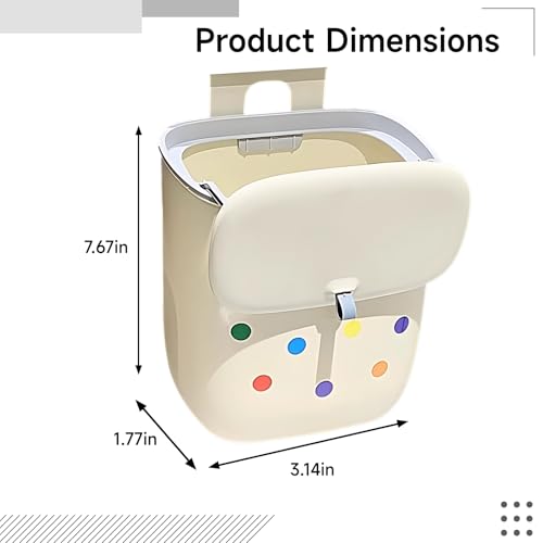 Hanging Trash Can with Lid, 2.5 Gal / 9.5L Wall Mounted Food Waste Bin, Garbage Can for Bathroom Kitchen Cabinet Door, Space Saving, No Punching, Hook and Stickers Included, 7.7 x 1.8 x 3.1 in, Ivory