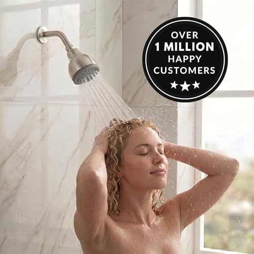 High Pressure Shower Head - 1.8 GPM - Brushed Nickel | Best 3 Inch Wall Mount Bathroom Showerhead For Boosting Low Flow With Anti-Clog Nozzles, Adjustable Brass Ball Joint - color: Brushed Nickel, size: 1.8 GPM