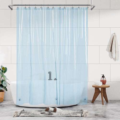 Barossa Design Clear Light Blue Shower Curtain Liner Standard Size | Premium PEVA, PVC Free, Metal Grommets, Waterproof Lightweight Translucent Light Blue Curtain with 3 Magnets for Bathroom - color: Clear Blue, size: 72"W x 72"L (Pack of 1)