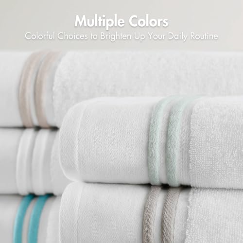 Madison Park Roan Border Cotton Bath Towel Set Absorbent, 6 Piece, Aqua | Microfiber, Soft Pile, Machine Washable, OEKO-TEX Certified, Plush Bathroom Mat, Non Slip TPR Backing - color: Aqua