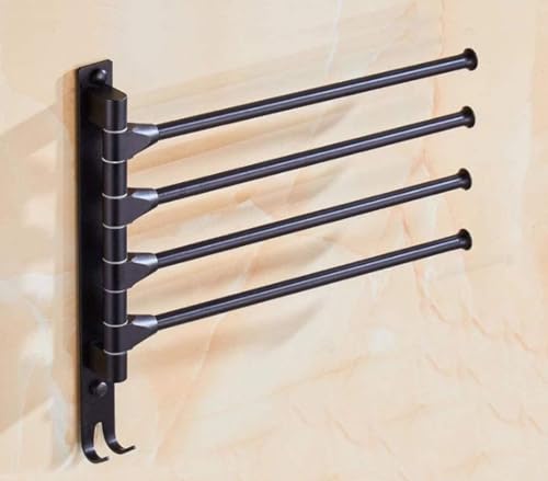 Towel Rails Space Aluminum Towel Rack, Wall Mounted Towel Rack Swivel Bars with Hooks Bathroom Rotating Towel Bar Towel Holder (Color : Black, Size : 4 Arms) - size: 4 Arms