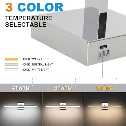 LED Bathroom Vanity Light, Modern Bathroom Light Fixture Over Mirror (3000K/4000K/6000K, Dimmable), Vanity Light Bar with Angle Adjustable, 24 Inch, Chrome - color: Chrome, size: 24 inch