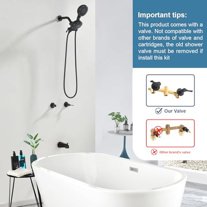 2 Handle Shower Faucet Set with Tub Spout and Shower Head Combo, Matte Black, Wall Mounted, 2 Handles, Brass, Complete Bathtub Shower Trim Kit - color: Matte Black
