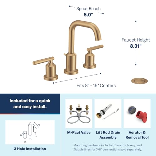Moen Gibson Bronzed Gold Two-Handle High Arc Widespread Bathroom Sink Faucet for 3-Hole Setups with Valve Included, TV6142BZG - color: Bronzed Gold, style: Valve + Trim