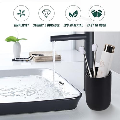 BosilunLife Ceramic Toothbrush Holder - 12oz Bathroom Toothbrush Holder Black Tooth Brush Holders Tumbler Cups Reusable Toothbrush Mouthwash Cup Small Toothbrush and Toothpaste Holder - color: Black-cyl, size: cylinder
