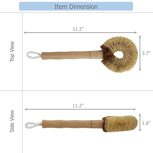 EIKS 2 Pack Kitchen Scrub Brushes, Natural Coconut Fiber | For Cleaning Dish Pan Pot Vegetable Fruits Glassware Cookware Shower Bathtub