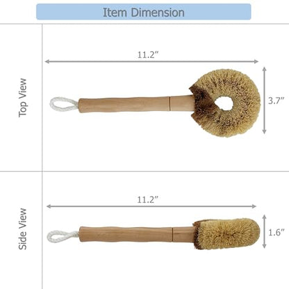 EIKS 2 Pack Kitchen Scrub Brushes, Natural Coconut Fiber | For Cleaning Dish Pan Pot Vegetable Fruits Glassware Cookware Shower Bathtub