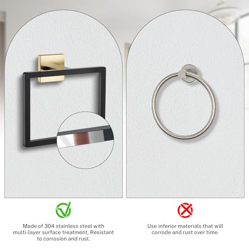 2-Piece Black Gold Towel Ring,Hand Towel Holder,Modern Towel Holder Stainless Steel Towel Rack Wall-Mounted Bathroom Towel Ring - color: Black&gold, size: 2 Pcs
