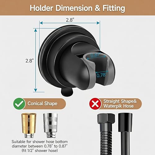 Shower Head Holder Suction, Adjustable Shower Head Holder Removable Suction Cup Shower Head Holder Rust-Resistant Shower Bracket Black - style: Matte Black