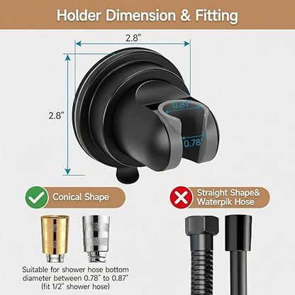 Shower Head Holder Suction, Adjustable Shower Head Holder Removable Suction Cup Shower Head Holder Rust-Resistant Shower Bracket Black - style: Matte Black