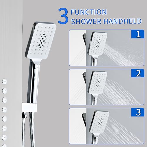 Shower Panel Tower System,Rain Shower Head Rainfall Waterfall | Handheld High Pressure Rain Massage System(Brushed Silver) - color: brushed silver, style: Upgrade and lengthen