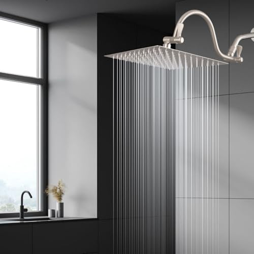 Voolan 10" Square Rain Shower Head with 14" Extension Arm, Adjustable Angle and Height, Stainless Steel Bathroom High Pressure Rainfall showerhead, 2.5GPM Brushed Nickel - color: Brushed Nickel