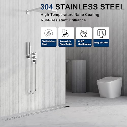 Neodrain 28-Inch Brushed Linear Shower Drain with Brick Pattern Grate | 304 Stainless Steel,Durable Bathroom Floor Drain,Rectangle Linear Drain with Hair Strainer & Adjustable Feet,CUPC certified - color: Stainless, size: 28 In
