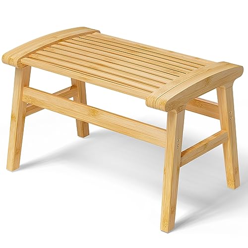 Bamboo Shower Chair for Inside Shower, Non-Slip Bathroom Stool, 350 lbs | Bamboo Strip Design, Comfort Sitting Experience, Sturdy Waterproof Shower Bench, Bathroom Living Room Seat, Nature Color - color: Natural