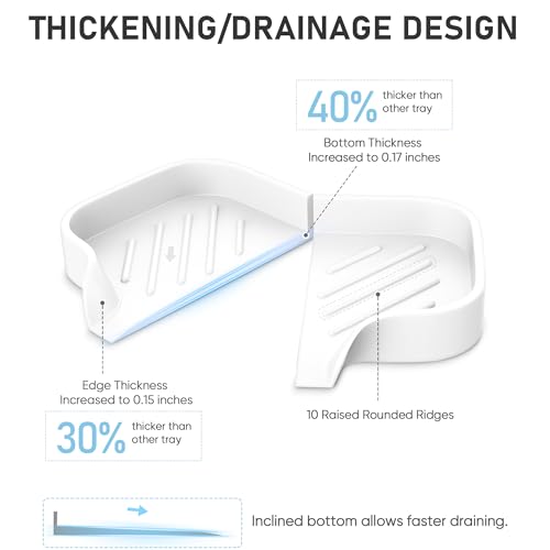 Silicone Soap Holder, 4 Pcs Thickened High-Purity Silicone Self Draining Trays for Bathroom Showers (White) - color: White