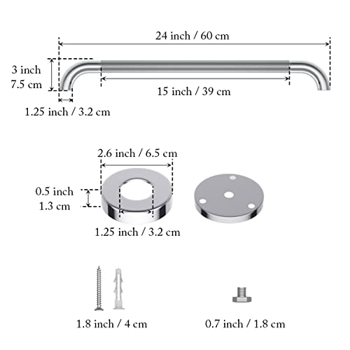 Anti Slip Shower Grab Bar 24 Inch, YuanDe Chrome Stainless Steel Bath Grab Bar, Knurled Bathroom Safety Rail, Shower Handrail Support, Handicap Elderly Injury Balance Assist Handles - size: 24inch-2 Pack