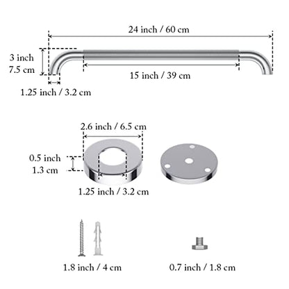 Anti Slip Shower Grab Bar 24 Inch, YuanDe Chrome Stainless Steel Bath Grab Bar, Knurled Bathroom Safety Rail, Shower Handrail Support, Handicap Elderly Injury Balance Assist Handles - size: 24inch-2 Pack