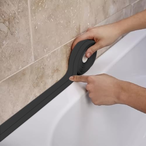 Black Waterproof Caulking Tape Self Adhesive, Tub Shower CaulkTape, Bathtub Caulk Strip Sealer Trim Bath Floor Tile Wall Toilet Caulk, Bathroom Accessories, Kitchen Tape, Better Than Silicone Caulk - style: Black-1.5IN-10.5FT