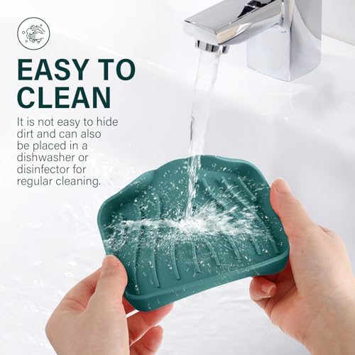 2PCS Self Draining Soap Holder,Spofit Silicone Soap Dish, Suitable for for Kitchen, Bathroom, Shower, Bath Tub,Soap Container (Green) - color: Green