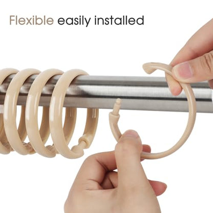 Beige Shower Curtain Hooks - 12 Pcs Circular Plastic Shower Curtain Rings for Bathroom - O Shaped Ivory Cream Shower Hooks Rings for Shower Curtain Rod - color: Beige