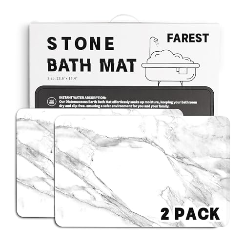 2 Pack Stone Bath Mat - Diatomaceous Earth Bath Mat Fast-Drying Stone Drying Mat Super Absorbent Diatomite Mats for Bathroom, Dish Drying, Bathtub (White Marble - color: White Marble-24*16-2 Pack