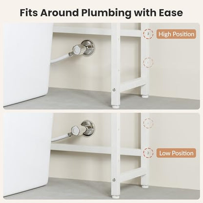 Over The Toilet Storage Shelf, 4-Tier Bathroom Organizer with Basket & Hooks, Sturdy Space Saver for Small Bathrooms, White - color: White
