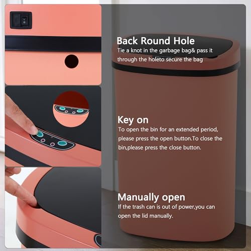 13 Gallon/50 L Kitchen Trash Can with Lid, Garbage Can with Touch-Free Lid, Cute Trash Can Automatic Trash Can Bathroom Trash Can with Lid, Motion Sensor Trash Can Waterproof Trash Bin - color: Pink, size: 3 Trash Can