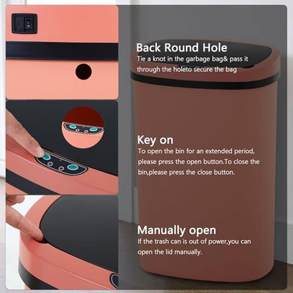 13 Gallon/50 L Kitchen Trash Can with Lid, Garbage Can with Touch-Free Lid, Cute Trash Can Automatic Trash Can Bathroom Trash Can with Lid, Motion Sensor Trash Can Waterproof Trash Bin - color: Pink, size: 3 Trash Can