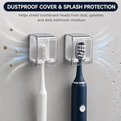 Toothbrush Holders for Bathroom Wall Mounted, 2 Pack Flip Cover Toothbrush Holder with Drainage, Self Adhesive Toothbrush Organizer for Electric Toothbrush, Manual Toothbrush, Shower, Mirror, Tile (2)