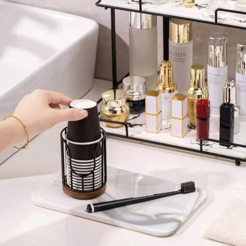 Bathroom Cup Dispenser with Acacia Wood Stand - Essential Bathroom Accessories for Toothbrush Holders & Mouthwash Cup Dispenser on Vanity Countertops Black - color: 1 Pack Black