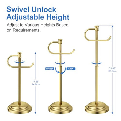 RUMOSE Toilet Paper Holder Stand for Floor, Brushed Gold | Bathroom Free Standing Toilet Tissue Roll Holder with Storage, Adjustable 17-25 Inch, Rustproof, SUS304 Stainless Steel - color: Brushed Gold