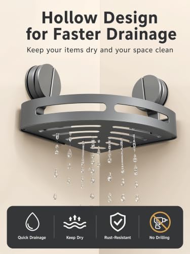 2 Pack No Drill Corner Shower Caddy, Dual-Lock, Towel Bar & Hooks | Suitable for smooth, flat, nonporous surfaces; keeps shampoo, razors, washcloths, and bath tools organized and accessible.